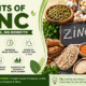 7 Benefits of Zinc: Why This Essential Mineral Matters for Your Health 4 zinc with icons for immunity, brain function, skin health, and zinc-rich vegetarian foods like seeds, nuts, and lentils