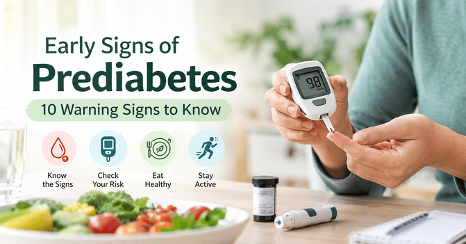 Early signs of prediabetes, blood sugar testing, and healthy lifestyle habits for diabetes prevention.